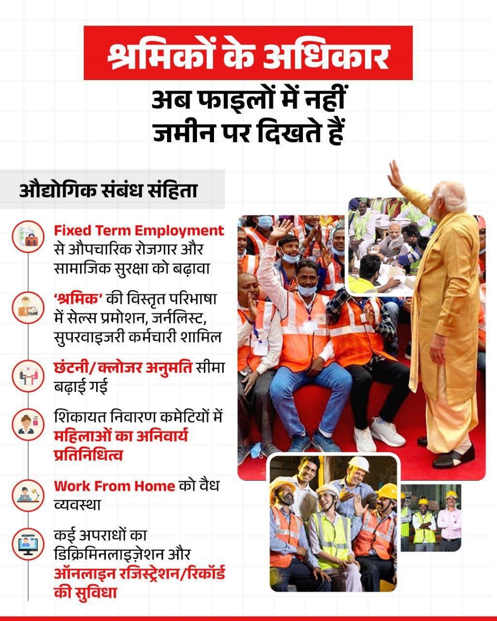 मोदी सरकार ने लागू की चार नई श्रम संहिताएँ — श्रमिकों को मिलेगा अधिक अधिकार और मजबूत सामाजिक सुरक्षा